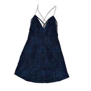 Angel Biba Navy Lace Cross Back Mini Dress NWT